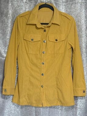 Corduroy Button-Front Shirt-Jacket in Mustard